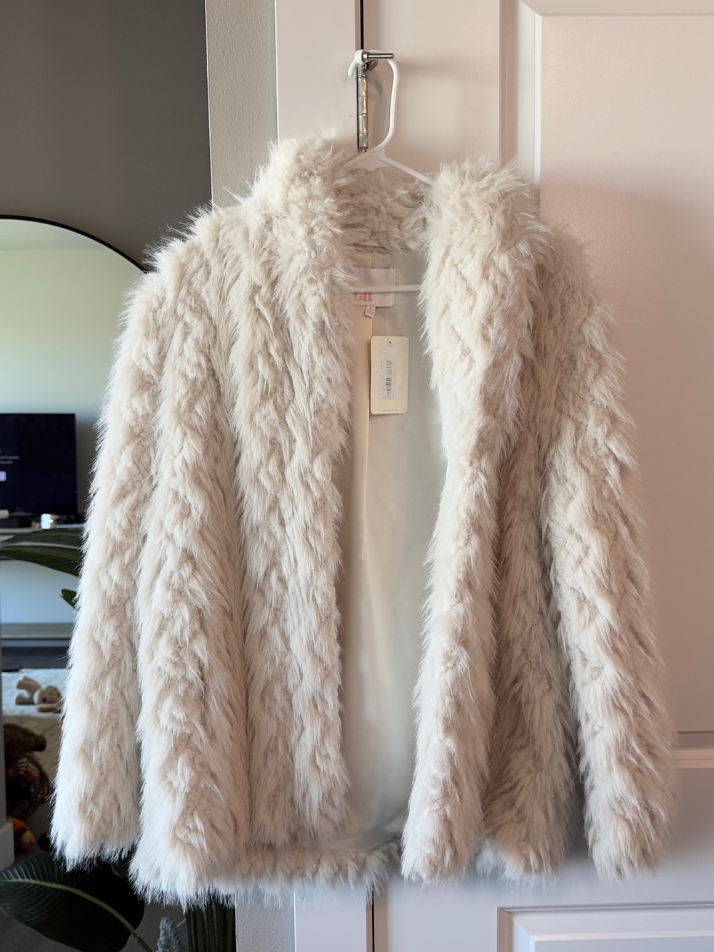 GIANNI BINI Faux Fur Open-Front Coatigan - Cream
